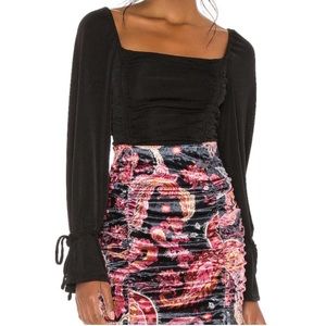 Free People NWT Meant to Be Bodysuit, Square Neck Romantic Sleeves / Black